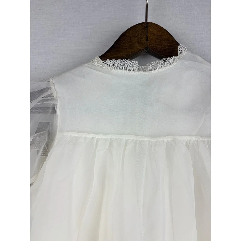 Vintage‎ White Sheer Embroidered Baby Christening Gown Lace Trim Ribbon Tie 9M